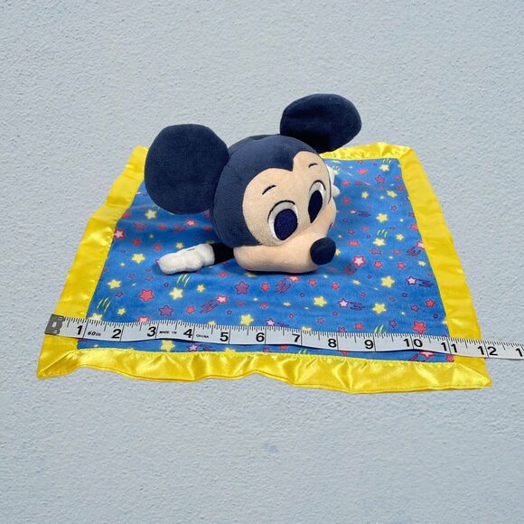 Disney Mickey Mouse Baby Lovey Plush Rattle Toy Security Blanket Blue Yellow - Picture 8 of 11